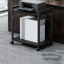 Kojooin Large Printer Stand, 2-Tier Computer Tower Stand with 360° Rotating Wheels, Metal CPU Holder Cart Under Desk, Mobile Printer Table for Home/Office Storage and Organization