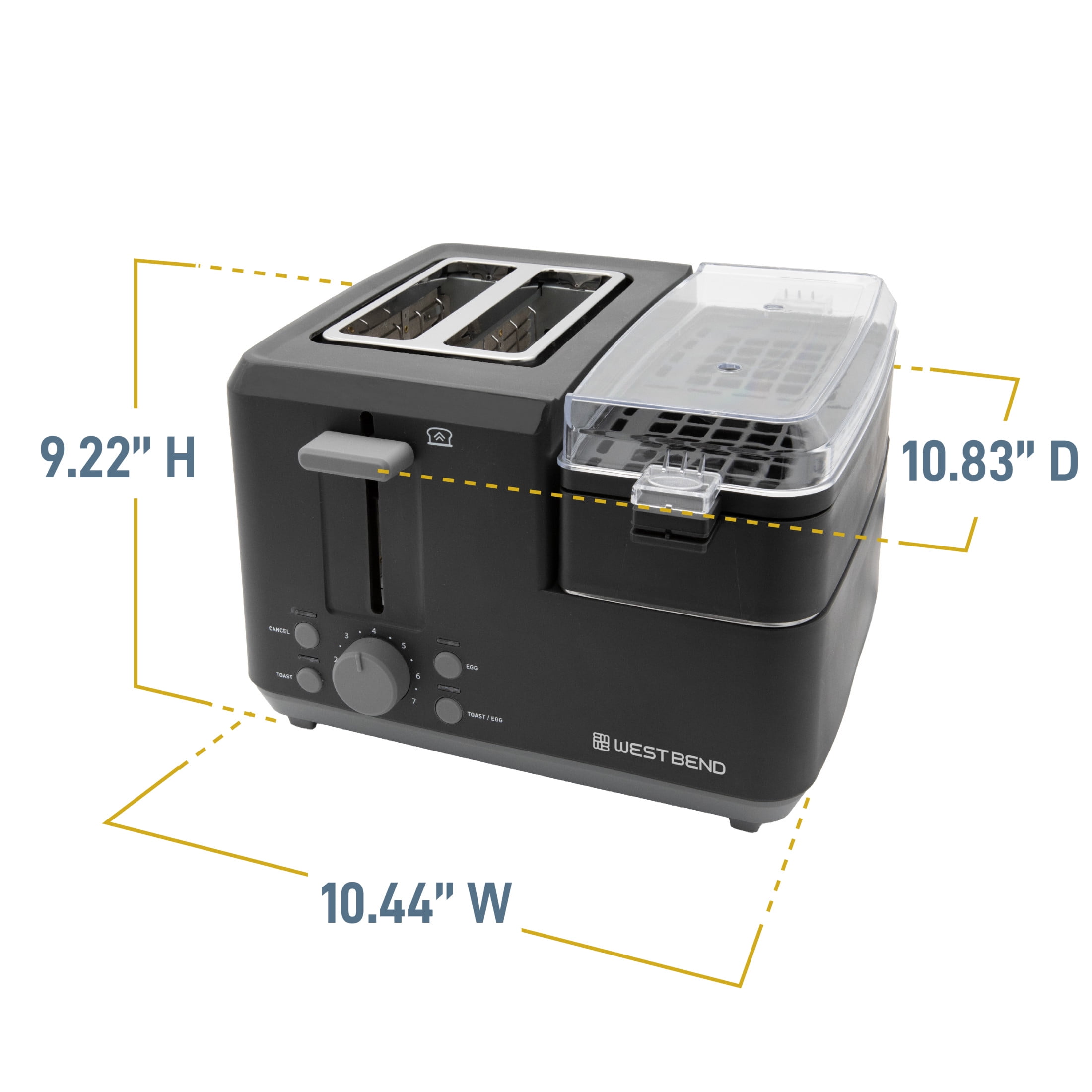 West Bend Multifunctional Breakfast Station, 2-Slice Toaster with Egg Cooker and Meat Warmer, in Black (78500)