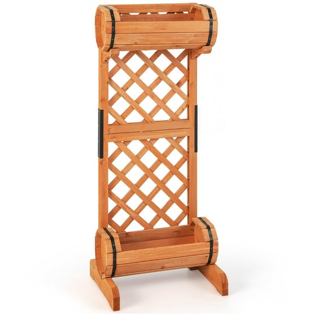 Costway Jardinera Enrejada de Jardín de Plantas Trepadoras Cama Elevada de Madera Exterior Caja de 2 Niveles para Patio Balcón 45,5 x 36 x 113 cm