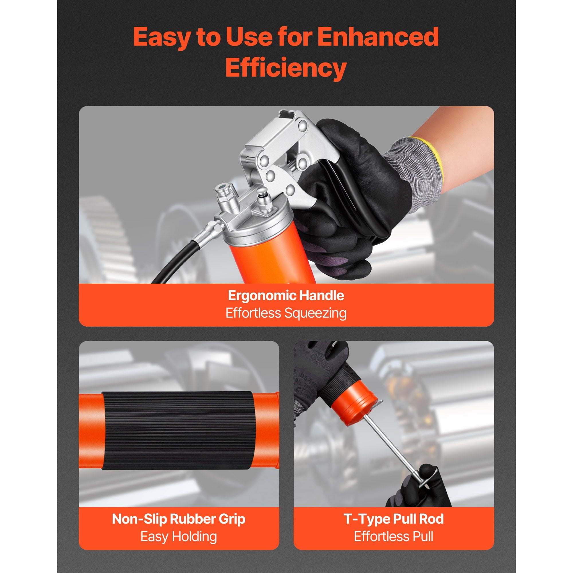 8000 PSI Pistol Grip Grease Gun with 18" Hose & Extension Pipe, 14 oz Capacity
