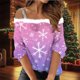 thumbnail image 1 of Puntoco Camiseta con estampado navideño de hombros descubiertos y estilo casual para mujer, 1 of 5