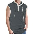 thumbnail image 1 of Top Abrigo de los Hombres de Color Sólido sin Mangas con Capucha, Diseño de Cordón de Botón Abrigo de Moda de Ocio, 1 of 4