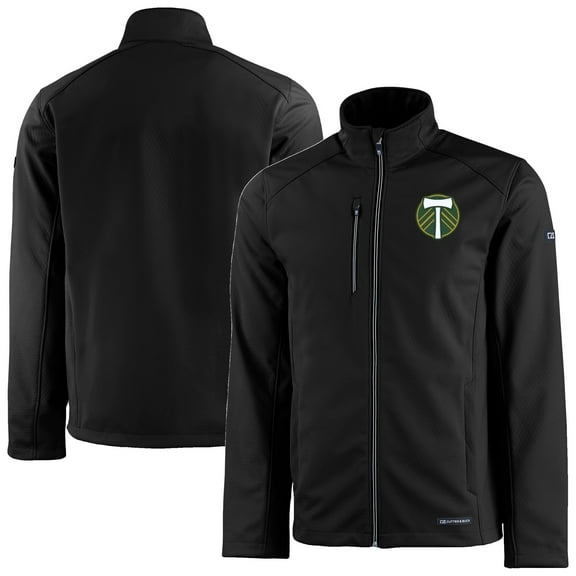 Men's-Cutter & Buck Black Portland Timbers Evoke Eco Softshell Recycled Full-Zip Jacket