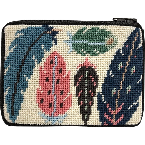Stitch & Zip Needlepoint Coin Purse Kit- Feathers