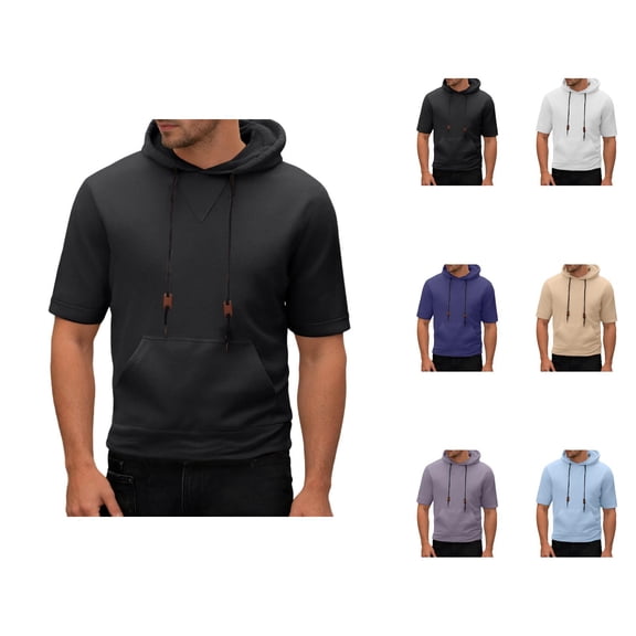 Hooded T Shirts for Man Summer Casual Fashion Cotton Linen Lightweight Hoodie with Pockets Pullover Shirt