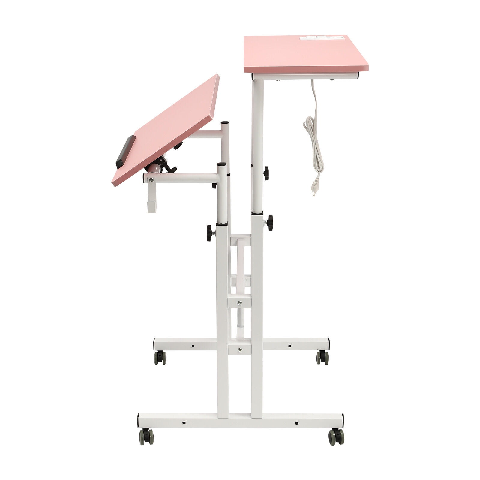 Miumaeov Mobile Stand Up Desk with Height Adjustable Standing Desk with Wheels Portable Rolling Laptop Cart for Home Office Standing or Sitting