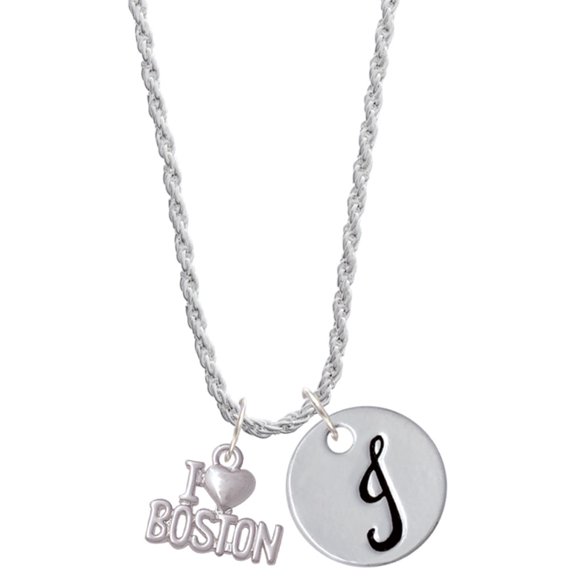 Delight Jewelry I 'Heart' Boston Silvertone Script Initial Disc - J - Charm Necklace, 20"+3"
