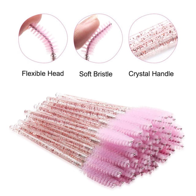Cepillos de pestañas Desechables perfecl 100x Herramienta de Maquillaje de Cristal Rosa