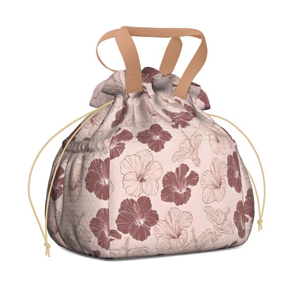 Pioneer Flower Floral Print Pattern Drawstring Lunch Bag Women - Drawstring Lunch Bag Insulated for Work Office - Stain-Resistant Large Lunchbags for Women with Multi-Pockets