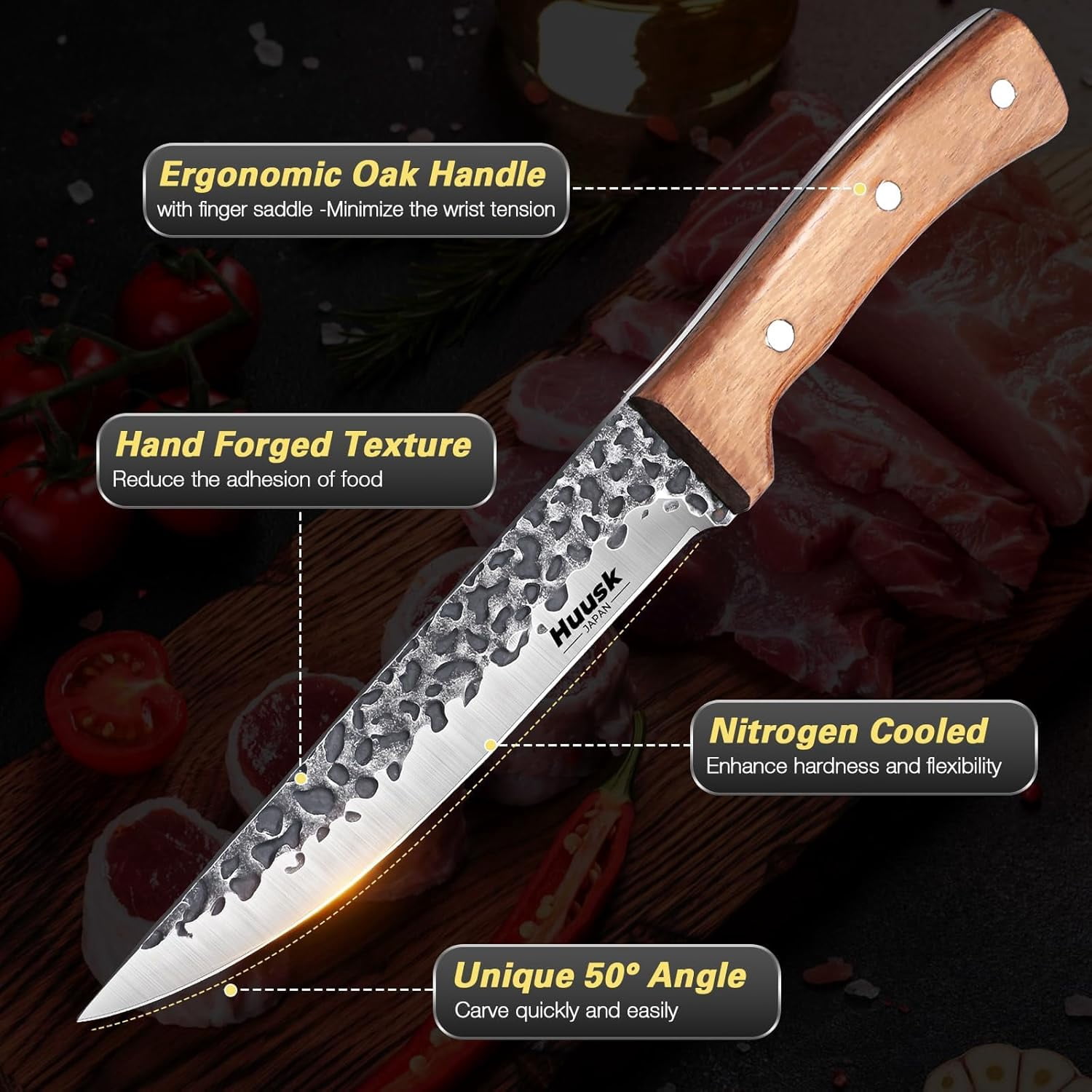 Huusk Knives from Japan, Boning Knife for Meat Cutting 6 inch, Butcher Knife for Brisket Trimming, Viking knives with Sheath, Full Tang Kitchen Utility Knife, Gift for Fathers and Mothers