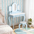 thumbnail image 3 of BRINJOY Kids Vanity Set with 2-in-1 Wooden Makeup Table and Stool Table Set, Blue, 3 of 9