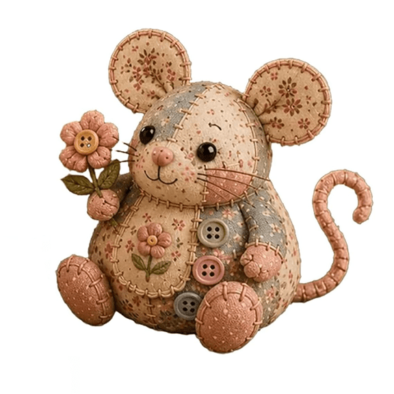 Patchwork Mouse DIY Kit, Handmade Sewing Craft Kit, 3.94 Inch Small Size, Beginner Needlework Animal Plushie Making Set for Home Decor Hobby, 1-Pack, YDYB
