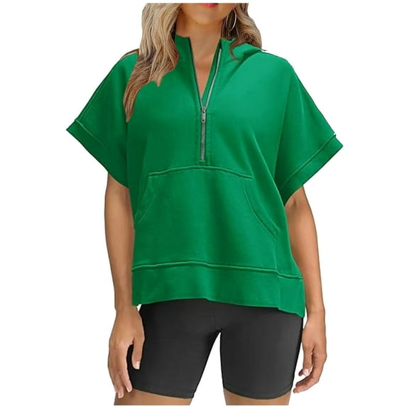cfhntfmh Sweatshirts for Womens Short Sleeve Pullover Tops Summer Oversized Half Zip Hoodies with Pockets