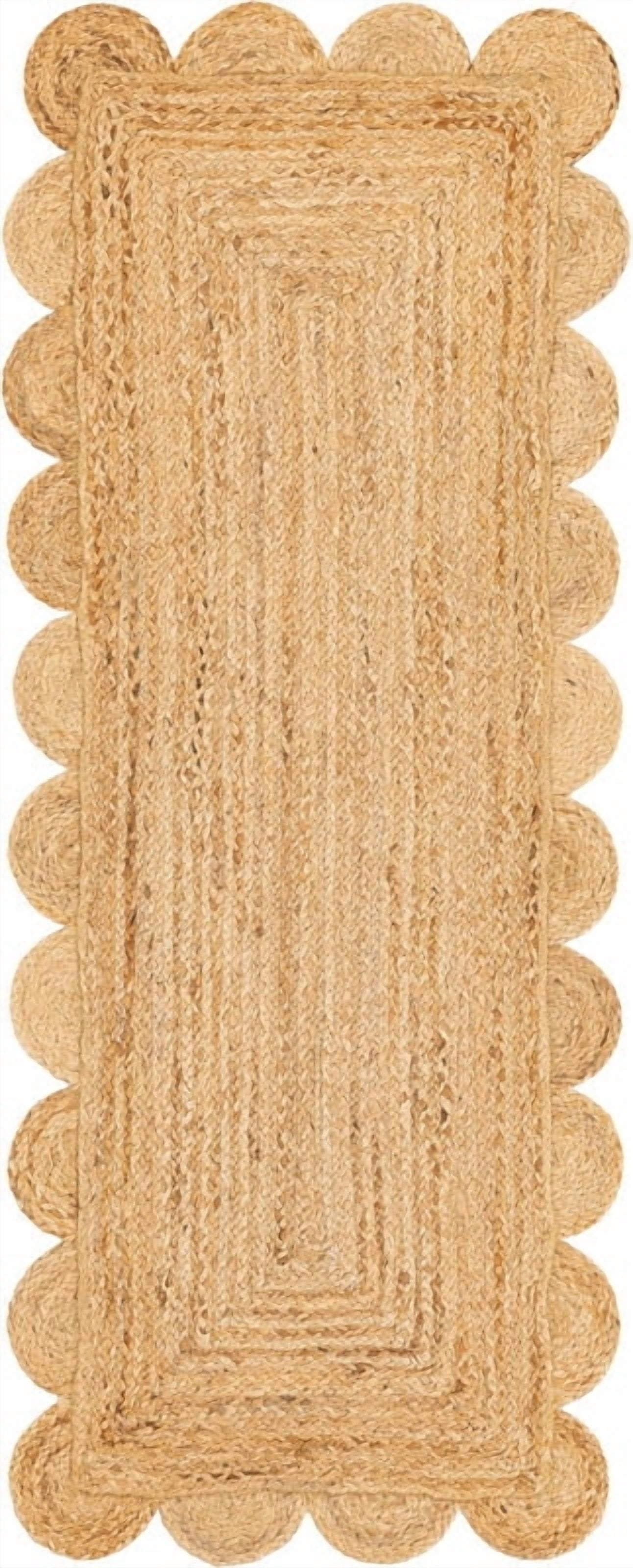 2x4 Ft Natural Jute Premium Scalloped Jute Rug – Handcrafted Natural Braided Carpet for Living Room, Bedroom, Entryway – Boho Home Decor