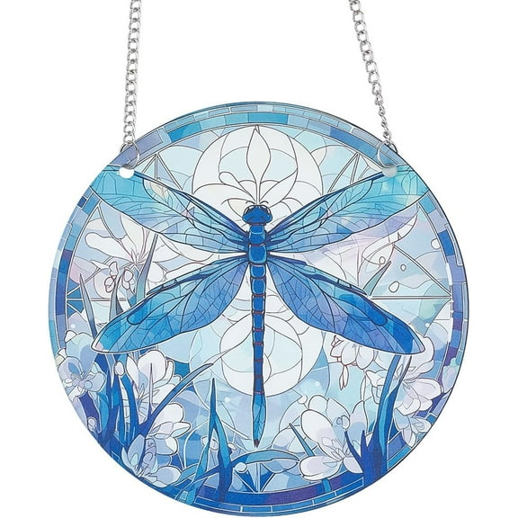 Dragonfly Suncatcher Stained Glass Window Hangings Acrylic Suncatcher Panel Decor Handmade Artistic Blue Decor Stained Glass Sun Catcher for Windows Hangings Garden Ornament Gift 6x6Inch Colorful