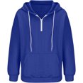 thumbnail image 6 of WTOBBY Women's Solid Color Cable Knit Hoodie, Drawstring Casual Pullover, Soft Fleece Lined Sweatshirt with Front Pocket for Hands Warming Comfort,Blue M, 6 of 6