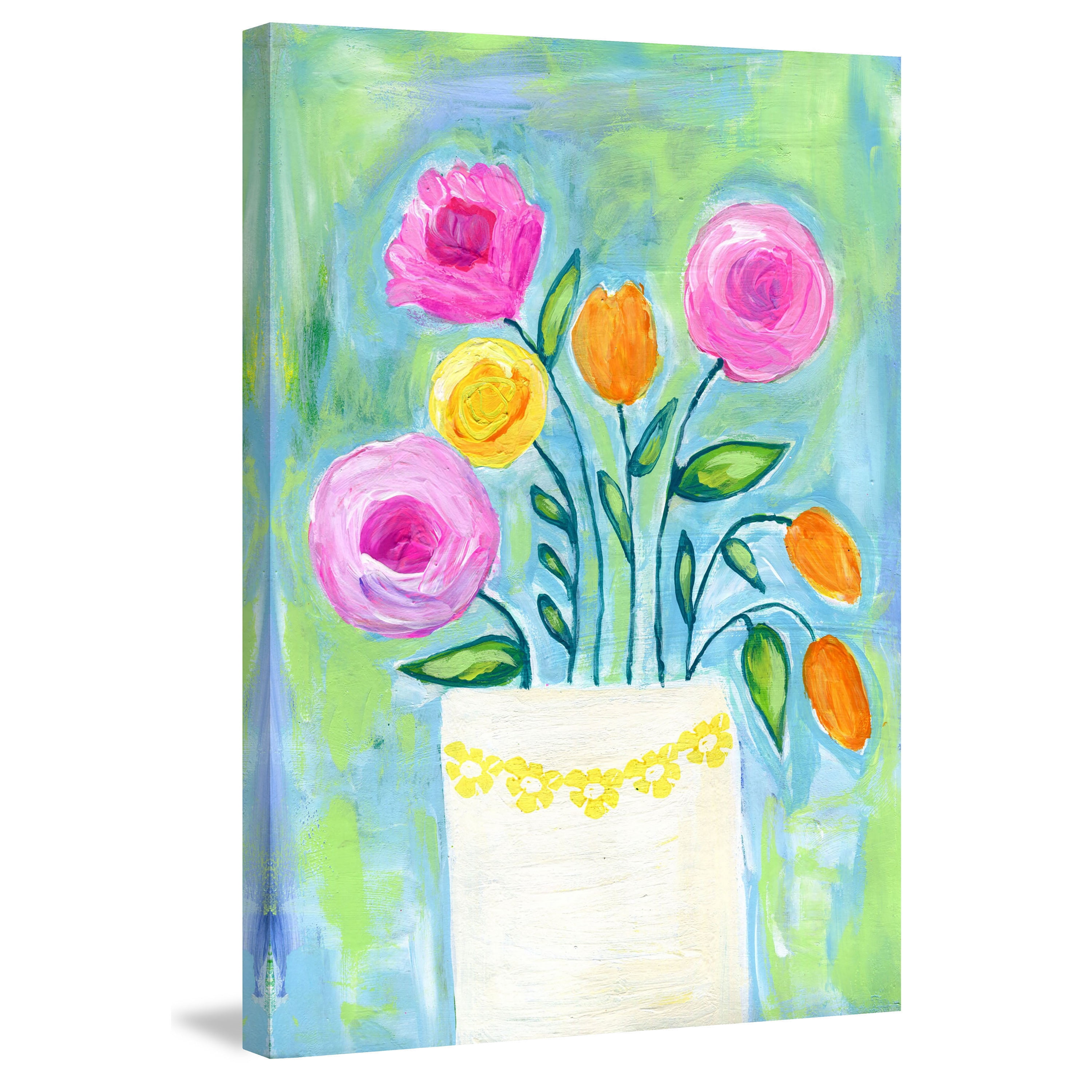 Marmont Hill "Flowers White Vase" by Jill Lambert Painting Print on Wrapped Canvas