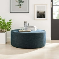 Modway Callum Large 38" Round Woven Heathered Fabric Upholstered Ottoman in Heathered Weave Azure