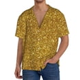 thumbnail image 1 of Balery Gold Glitter Camisa Casual de Manga Corta con Botones para Hombre, Texturizada, Estilo Cubano, para Playa, Verano-Medium, 1 of 5