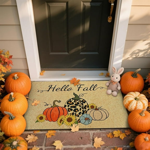 BLEUM CADE Thanksgiving Welcome Mats,Pumpkin Non Slip Outdoor Door Mats,Low Profile Entrance Fall Doormats for Outside Patio,18 x 30 inches