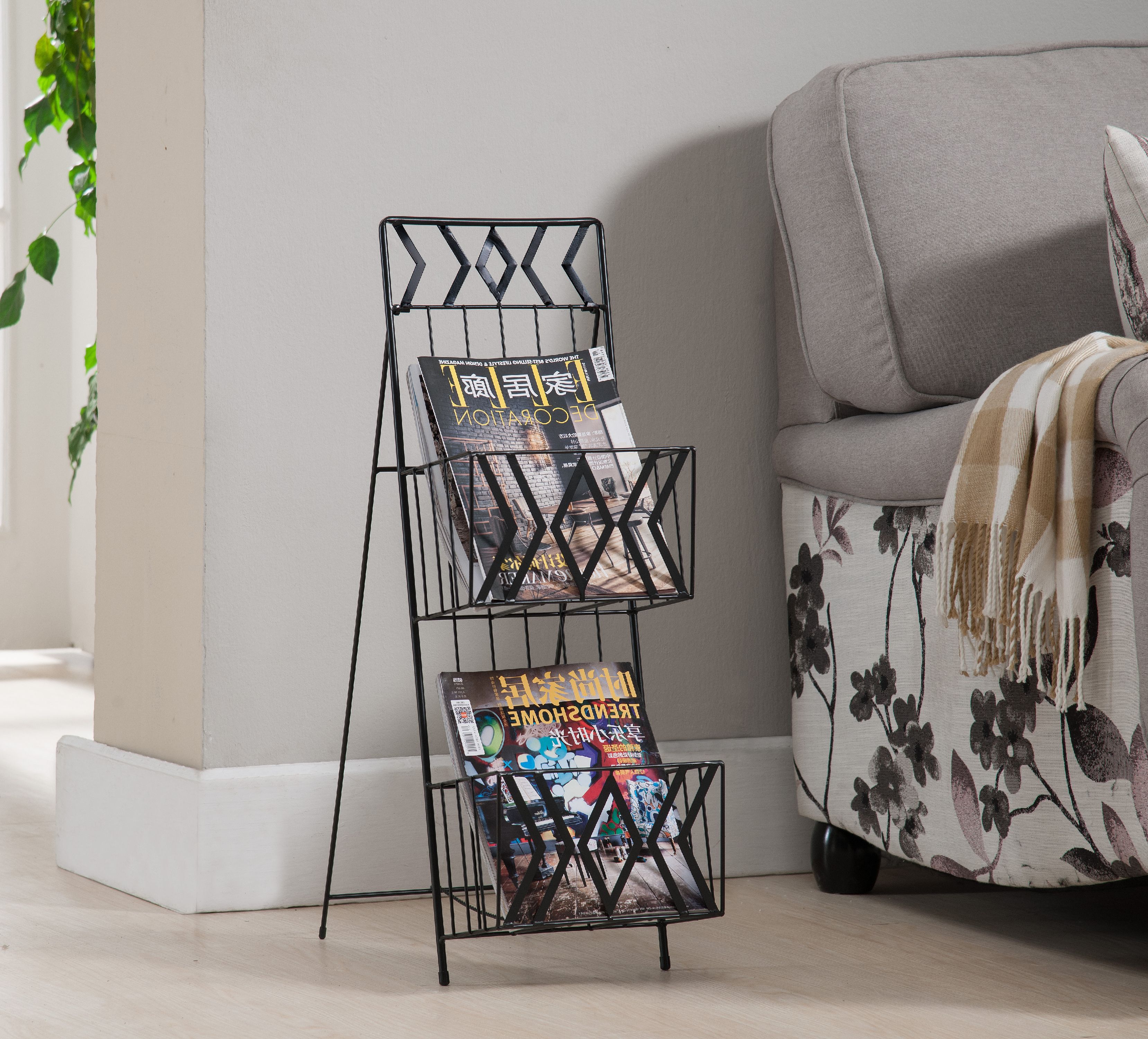 Black Metal 2 Tier Magazine Rack Organizer Display Stand Walmart