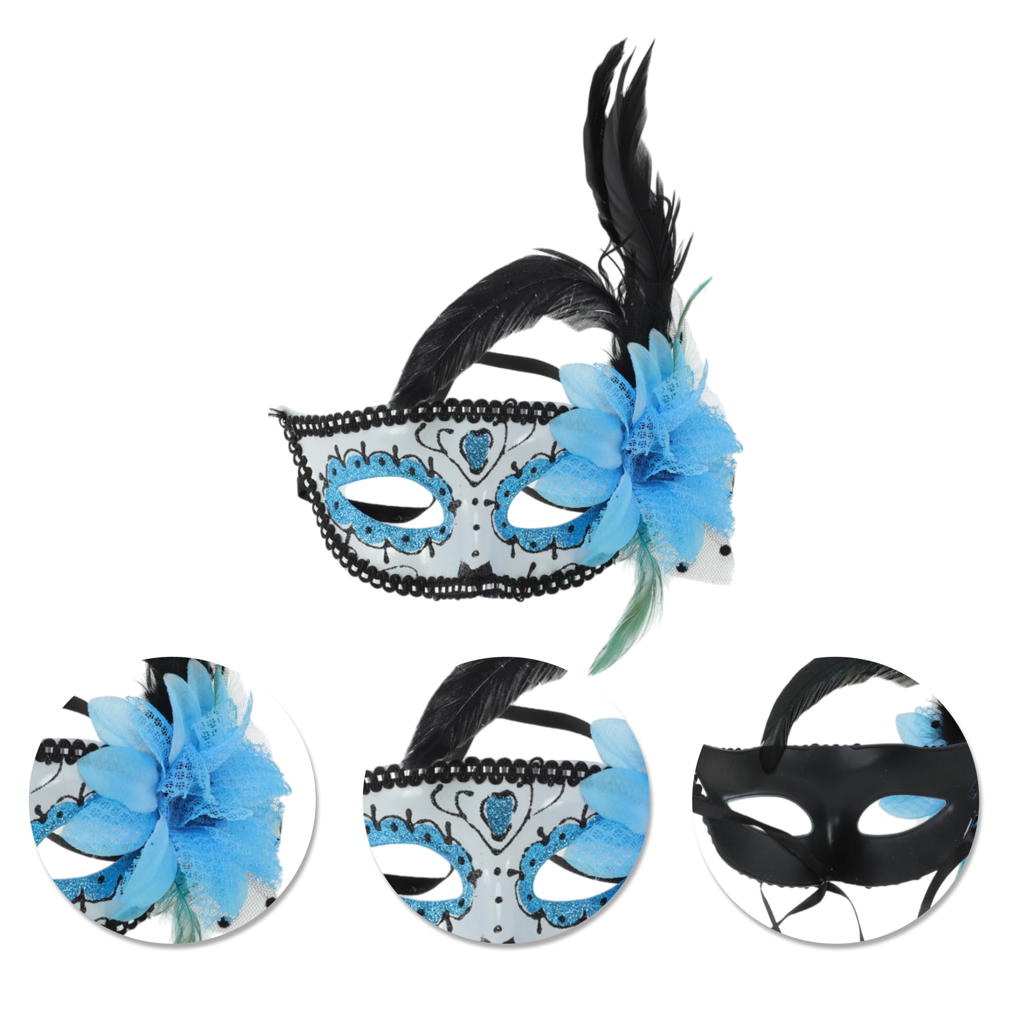 Unique Bargains 1 Box Elegant Feather King Half Face Party Mask Blue