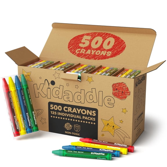 500 Count Bulk Crayons, 4 Color, 125 Packs, Regular Size Non-Toxic Color Crayon Packs, for School, Teachers & Classroom Supplies, Restaurant, Stocking Stuffer, Coloring Crayon Party Favor For Kids