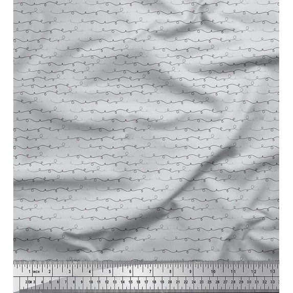 Soimoi Georgette Viscose Fabric Hand Drawn Curve Shirting Printed Craft Fabric by The Yard 42 Inch Wide