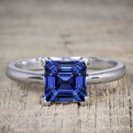 1 Carat Princess Cut Sapphire Solitaire Engagement Ring in White Gold