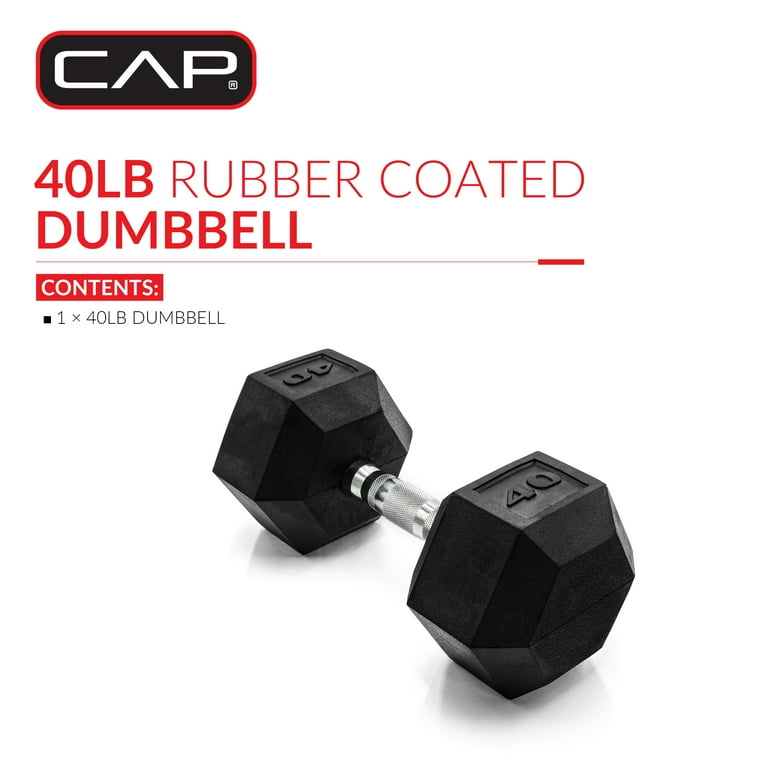 CAP, 40lb Rubber Hex Dumbbell, Single with Cast Iron Construction