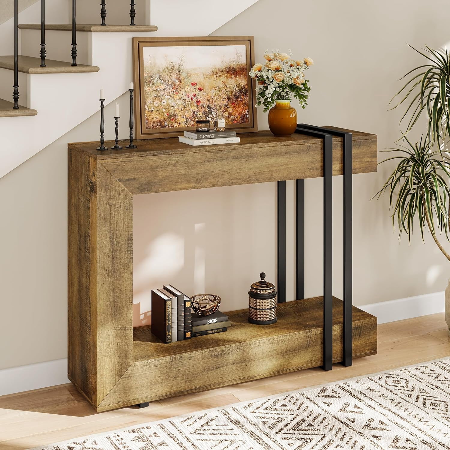Einhomn Entryway Table,2-Tier Narrow Console Table Behind Couch with Storage,42.5" Wooden Hallway Table for Living Room,Entrance,Foyer,Rustic Brown