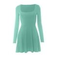 thumbnail image 3 of AherBiu Womens Long Sleeve Dresses Square Neck Basic Layer Slim Short Black Dress Solid Color, 3 of 5
