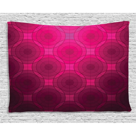 Magenta Decor Tapestry, Disc Shaped Fluid Dynamics Circular Spherical Forms Whirls Rings Print Image, Wall Hanging for Bedroom Living Room Dorm Decor, 80W X 60L Inches, Punch Pink, by Ambesonne