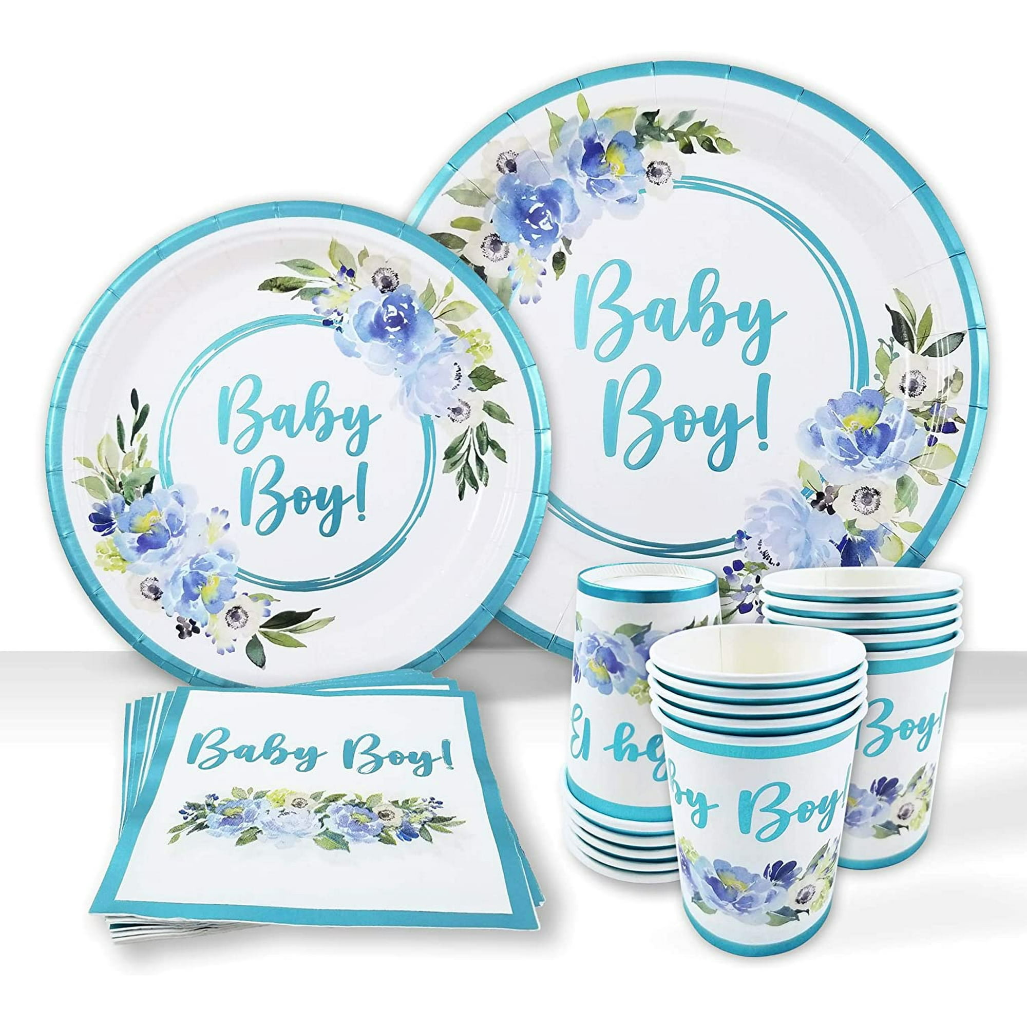Baby Shower Plates and Napkins Baby Boy Decorations 25 Servings With Light Blue Foil Baby Blue Floral Paper Plates Napkins Dessert Plate Disposable Cups Tableware Party Supplies Walmart