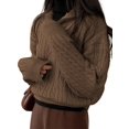 thumbnail image 2 of Women'S Sweaters Fall Winter Quarter Zip Long Sleeves Casual Ribbed Cable Knit Pullover Brown One size, 2 of 7