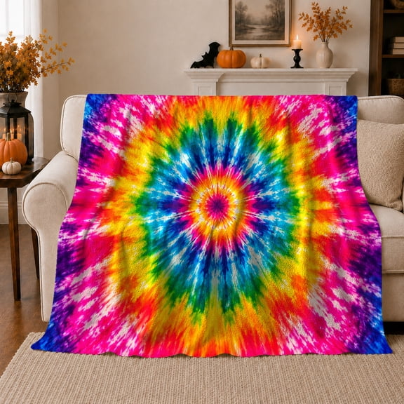YShenghong Vibrant Radial Rainbow Tie Dye Explosion Printed Flannel Blanket