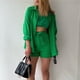 thumbnail image 4 of Trajes De Verano De 2 Piezas Blusas de mujer Top Shorts Algodón de color sólido Ajuste holgado Cintura elástica Traje diario Cgtredaw Verde S para Mujer, 4 of 7