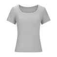 thumbnail image 3 of ameIAEA Women's Going Out Tops Short Sleeve Scoop Neck Slim Shirts Ribbed Knit Stretchy Tops, 3 of 5