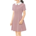 thumbnail image 4 of MODA NOVA Juniors Peter Pan Contrast Collar Short Sleeves Flare Dress M Pink, 4 of 4