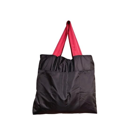 Black Foldable Reusable Nylon Shopping Bag With Zipper Large Capacity Lightweight Waterproof Tote For Grocery Travel Daily Use