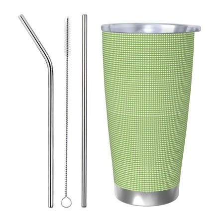 

Zeuib Green Gingham Printed 20oz Stainless Steel Insulated Car Cup Stainless Steel Thermal Cup Vacuum Insulated Leak-proof Travel Mug Cup-Straw Three-piece Set