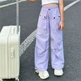 thumbnail image 2 of bbymog Kids Hiking Pants Girls Sweatpants Casual Loose Elastic Waist Cargo Pants for Girls with Pocket Girl Sweatpants Size 10-12 Purple 5 Years, 2 of 3