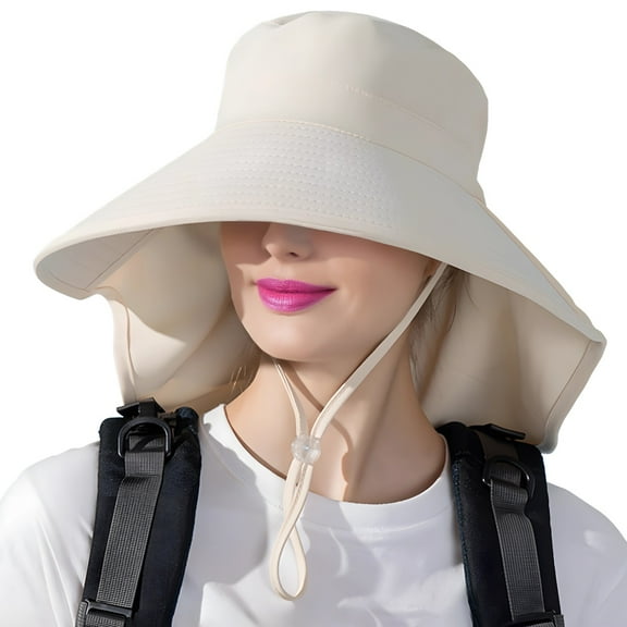 Sun Hat with Neck Flap, Wide Brim Sun Hat for Women, Adjustable Chin Strap, Breathable Polyester, Sun Hat for Outdoor Activities Hiking Fishing