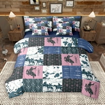 Manfei Bohemian Tribal Aztec 7-Piece Twin Bedding Sets, Blue Pink Patchwork Bedding Comforter Set, Cowgirl Cowboy Reversible Sheet Sets, Lightweight Room Decor