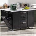 thumbnail image 3 of Harper & Bright Designs Kitchen Island with Storage Tilt Trash Can Cabinet and Pull Out Cabinet Organizer, Rolling Kitchen Island on 5 Wheels with Drop Leaf, Drawers and Door, Black, 3 of 18