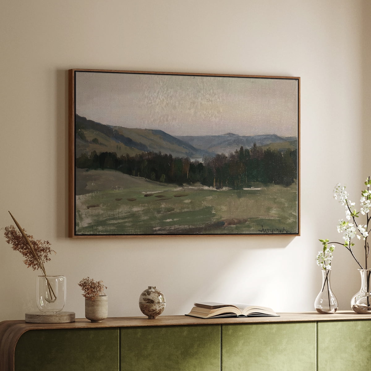 Vintage Landscape-CCCXCIV By Wexford Home Framed in Walnut Wood Gallery Wrapped Canvas 27 in. x 41 in.