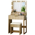 thumbnail image 4 of Zimtown Vanity Desk Set with Mirror, Makeup Vanity Table with 8 LED Lights and Charging Station, Dressing Desk for Bedroom, Wood Color, 4 of 6