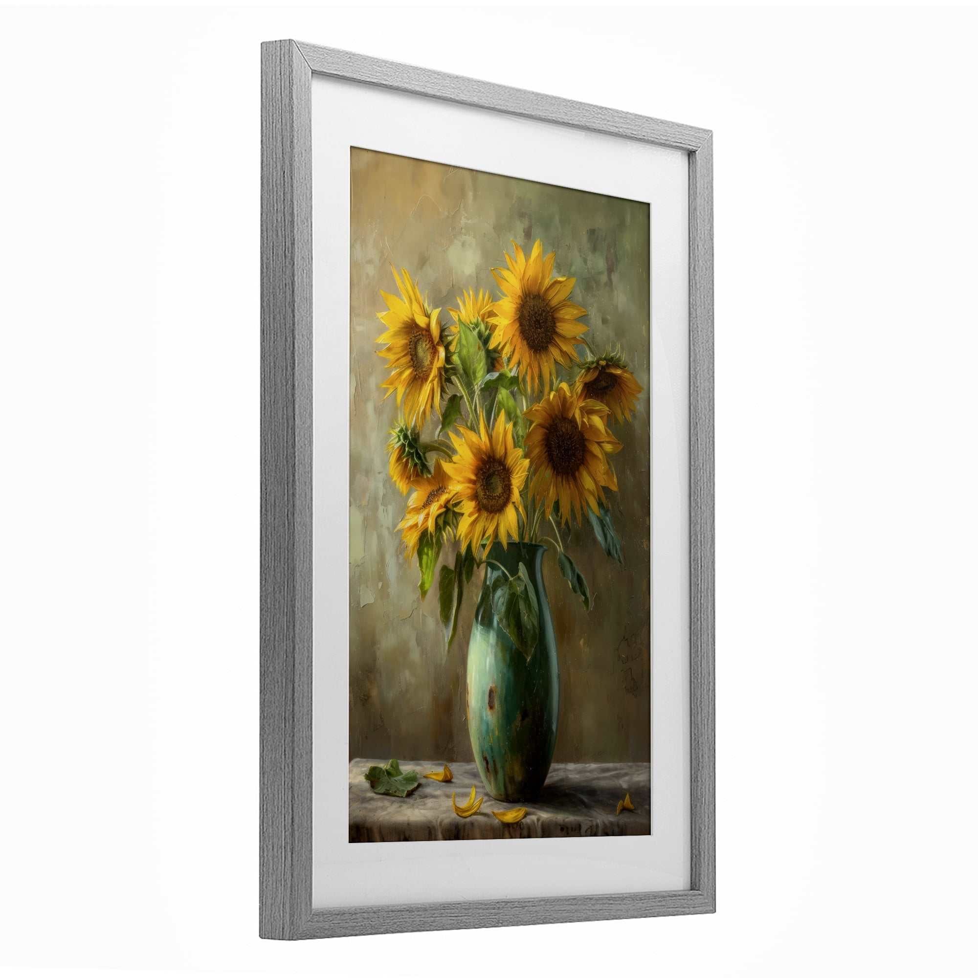 Stupell Industries Moody Sunflower Vase Gray Framed Print Under Glass, design by Creative Studio
