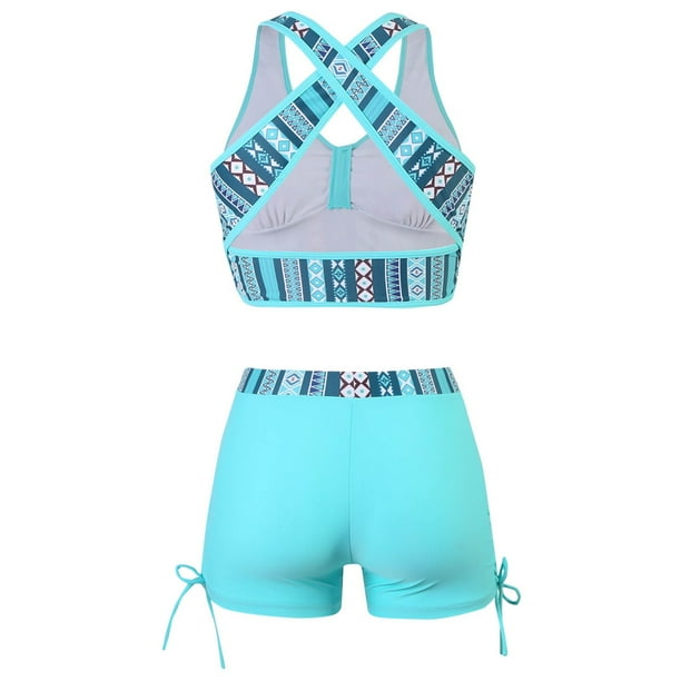 UHUYA Womens Bikini Sets Two Piece SwimsuitFashion Lattice Print Vest Skirt  Swimsuit Split Bikini Boxer Large Size Swimsuit Blue S 