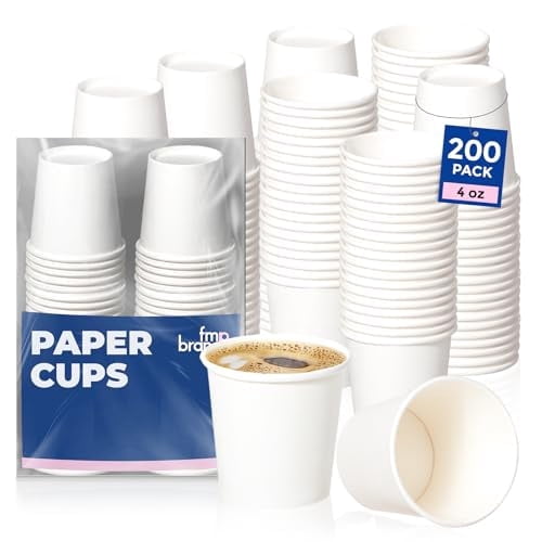 Fit Meal Prep [200 Pack] 4 oz Disposable White Paper Cups - On the Go Hot and Cold Beverage All-Purpose Sampling Portion Cup for Coffee, Espresso, Cortado, Water, Tea and Juice, Food Grade Safe